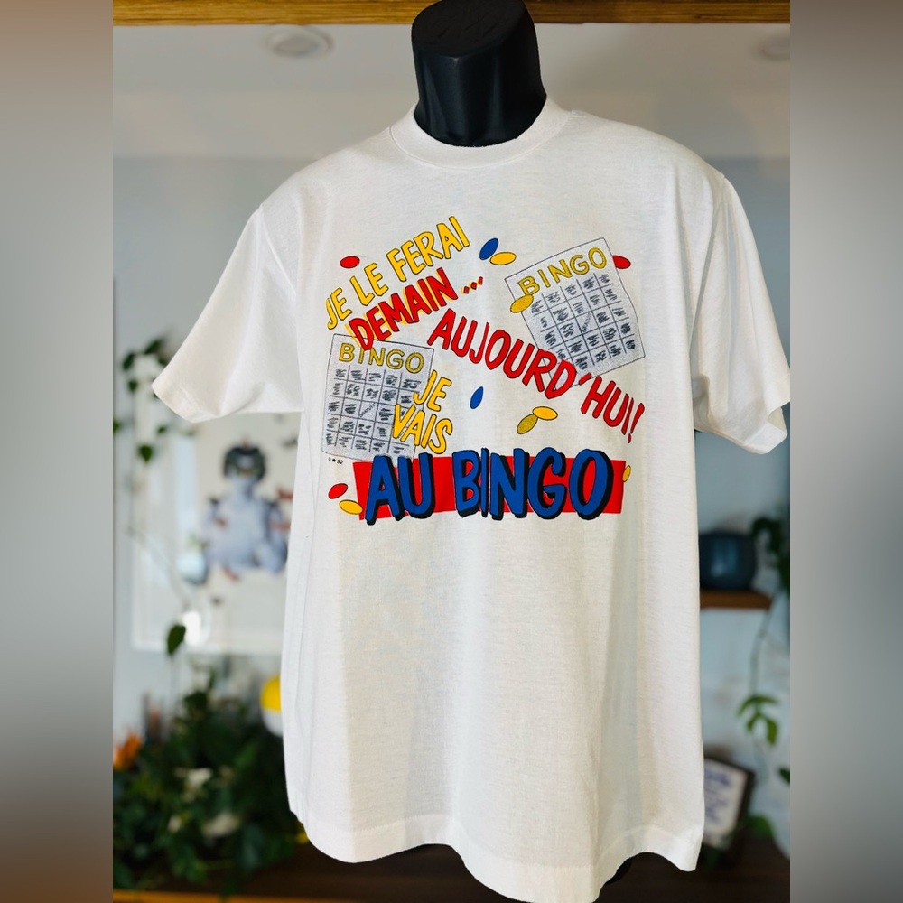 VTG Best Fruit of the Loom-White Graphic T-Shirt with Bingo Design - Picture 1 of 5